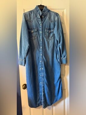 Wrangler Denim Button-Front Maxi Shirt Dress - Blue